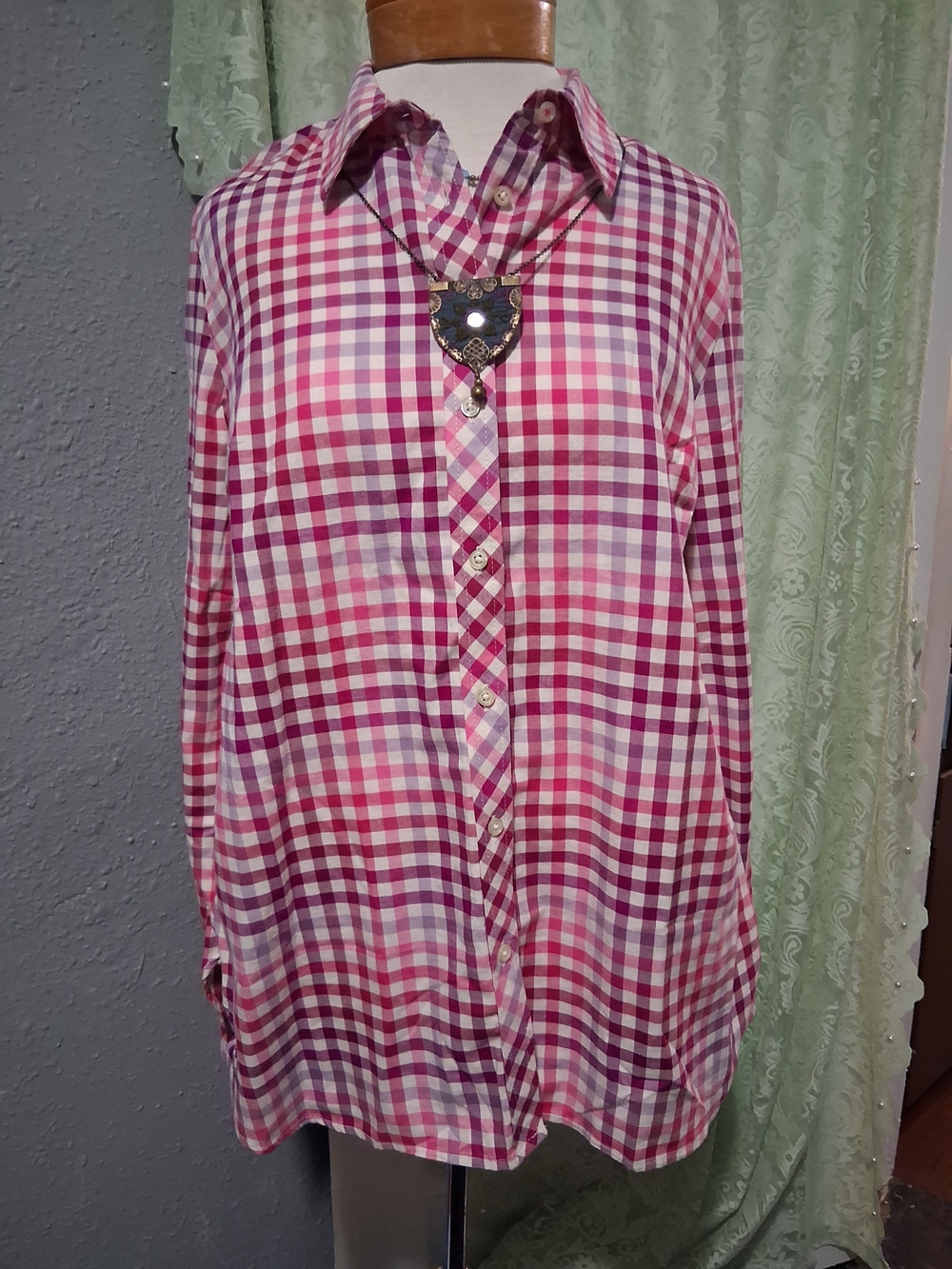 Talbots Pink and White Gingham Button-Down Shirt
